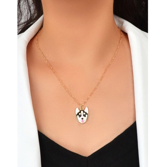 New ‘Puppy Love’ Siberian Husky Puppy Dog Pendant Necklace / Gold Plated Pup - Picture 2 of 13